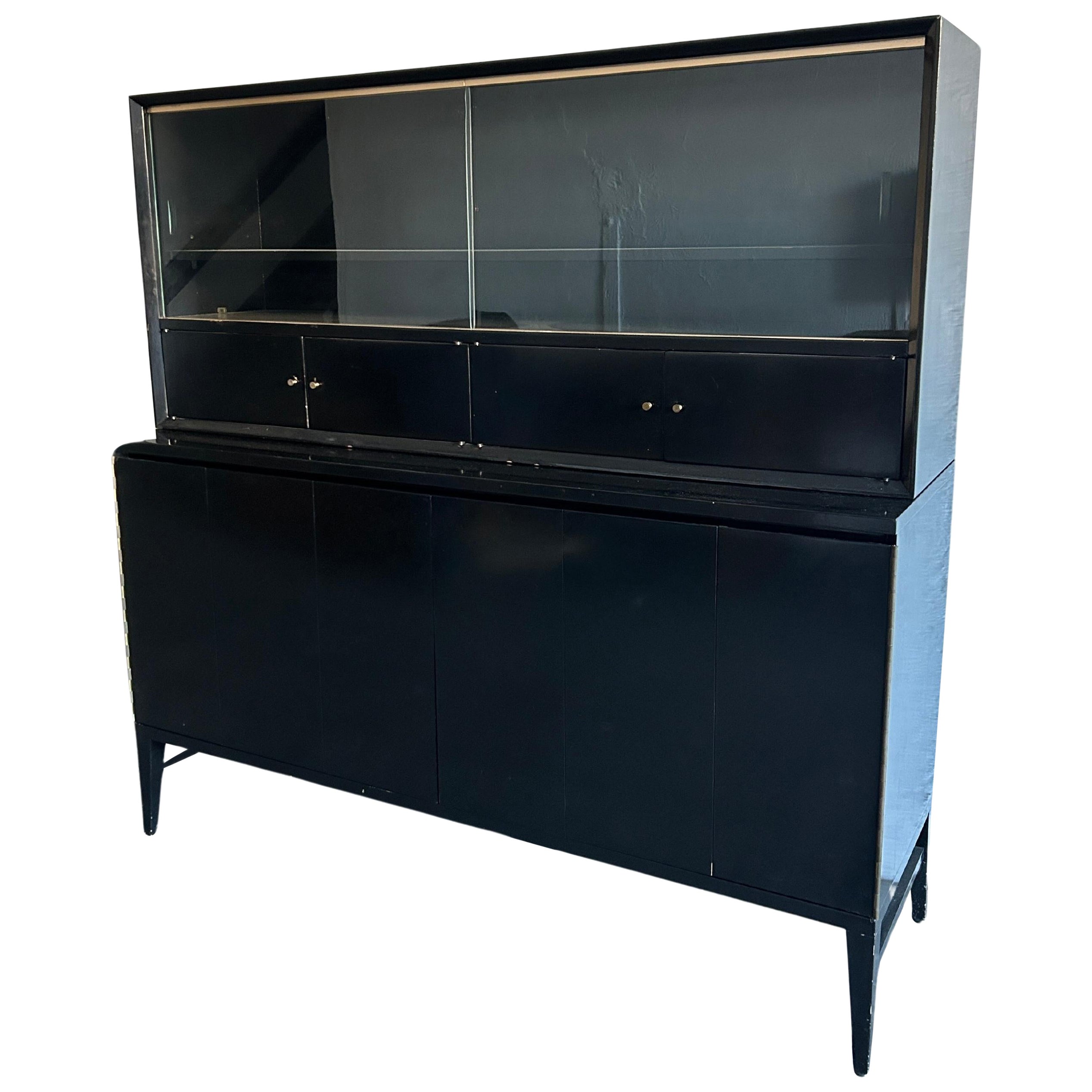 Mid century Paul McCobb Calvin Credenza Brass Black Lacquer with top unit