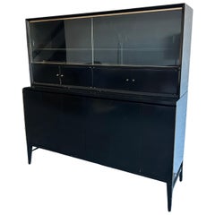 Mid century Paul McCobb Calvin Credenza Brass Black Lacquer with top unit
