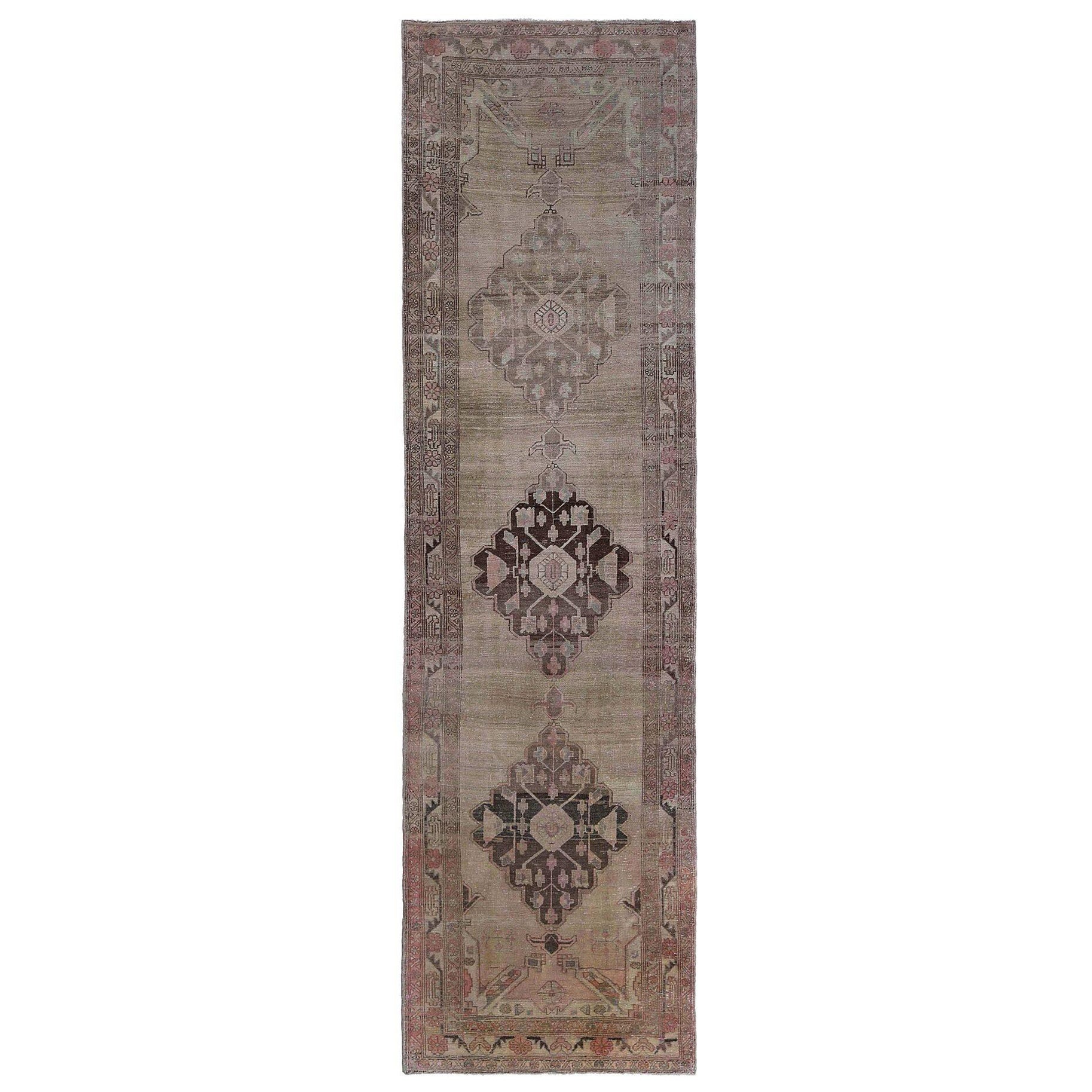 Persischer Aserbaidschan Läufer Teppich - Wolle Braun Elfenbein Design - 97110