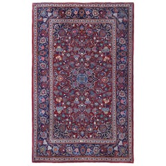 Persischer Kashan Kleiner Teppich aus Wolle in Marineblau, Blau und Rot mit Design - 97178