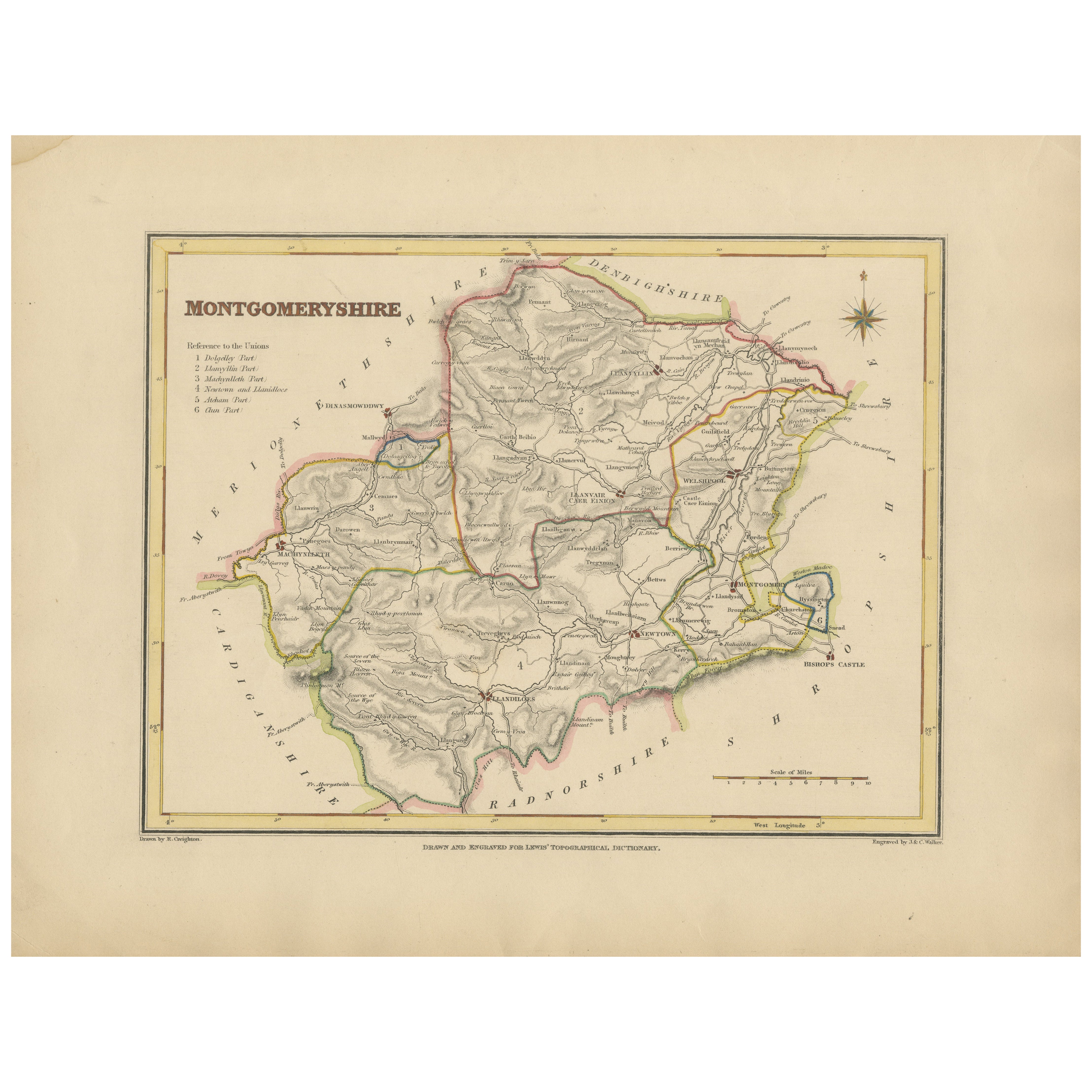 Old Map of Montgomeryshire by 1844 – Welshpool Llanidloes Newtown Machynlleth