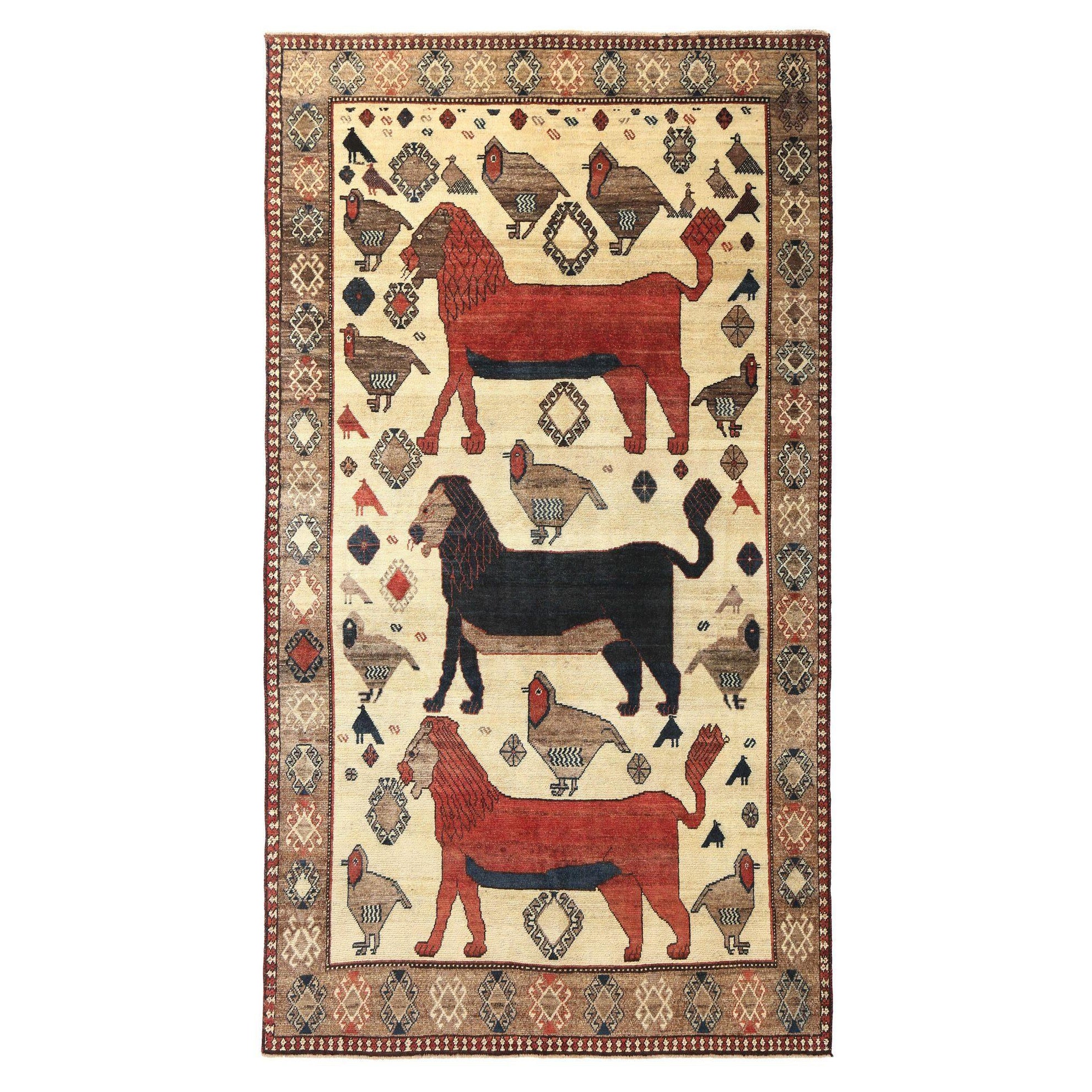 Tappeto persiano Gabbeh Small - Lana Marrone Avorio Rosso - 97133
