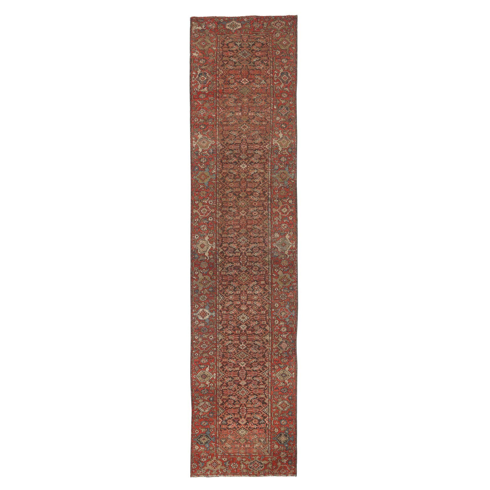 Persischer Malayer Läufer Teppich - Wolle Braun Rot Design - 97134