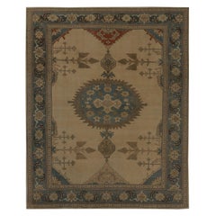 Tapis persans Heriz - motif bleu ivoire taupe en laine - 97199