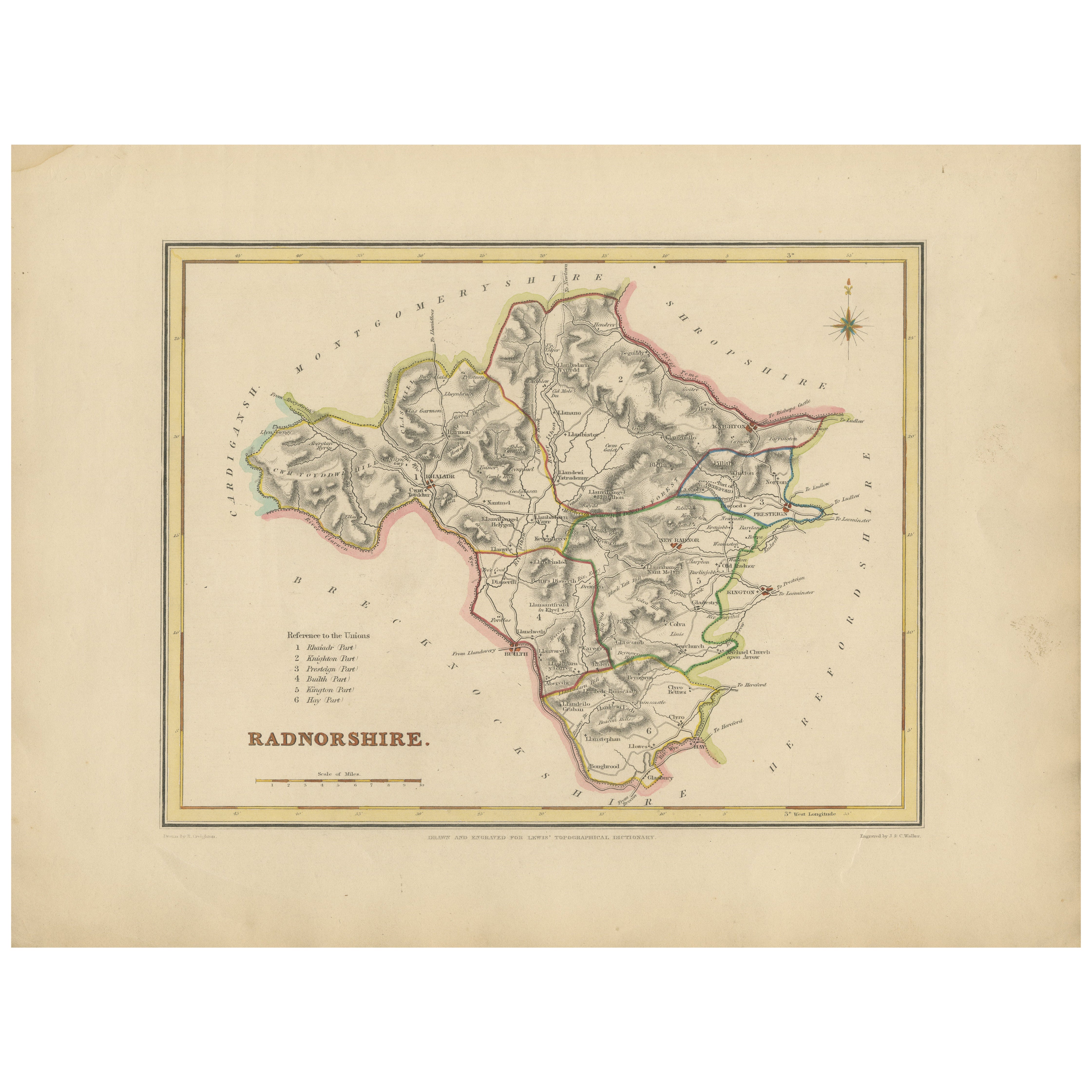 Old Map of Radnorshire 1844 – Presteigne Rhayader Knighton Llandrindod Wells