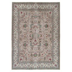 Tapis persans Tabriz - Design ivoire en laine et soie - 97201