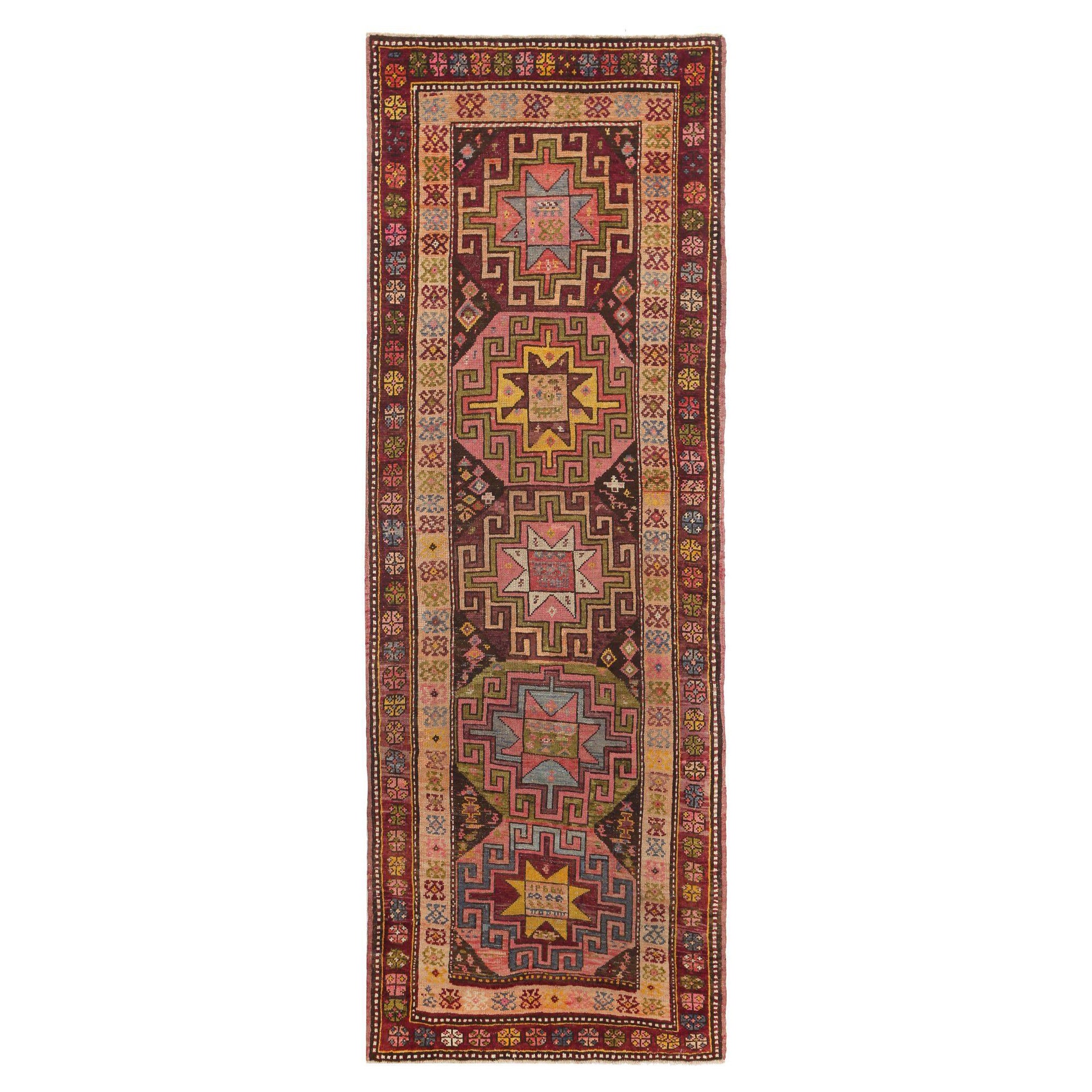Tappeto Persiano Azerbaijan - Lana Verde Avorio Rosa Rosso - 97150