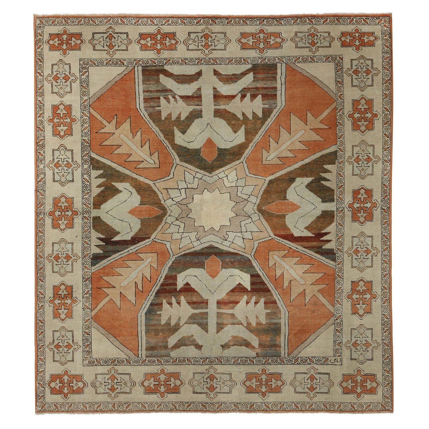 Persischer Heriz Small Teppich - Wolle Braun Elfenbein Orange Design - 97151