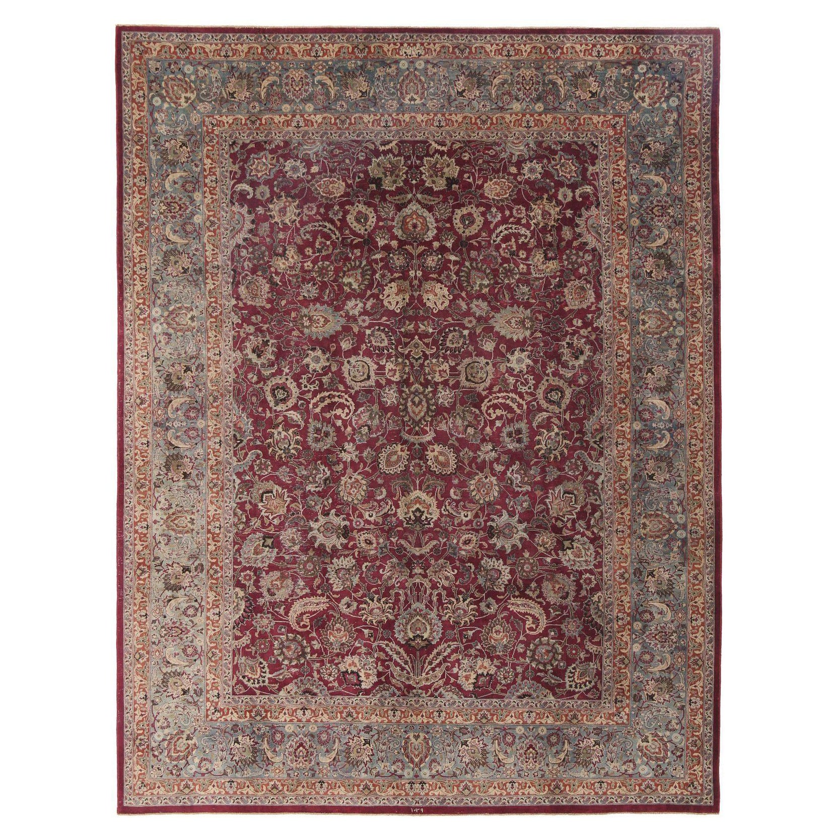 Persian Mashad Area Rugs - Wool Blue Ivory Red Design - 97207