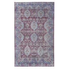 Tapis persan Yazd Over Size - Motif bleu rouge en laine - 97225