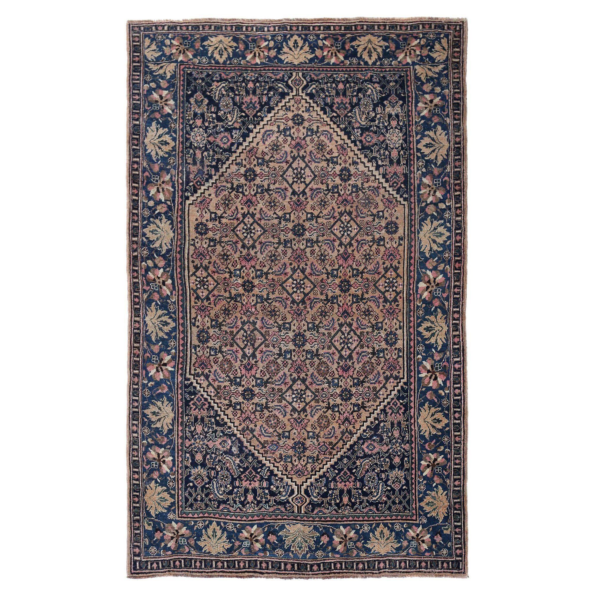 Persischer Bijar Small Teppich - Wolle Schwarz Braun Marineblau Design - 97170