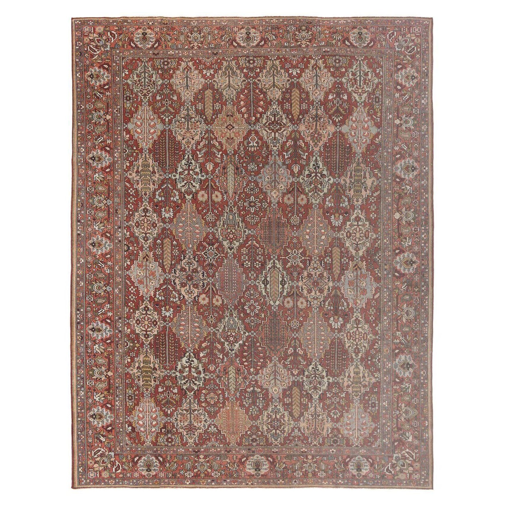 Persischer Bakhtiari Over Size-Teppich - Wolle Elfenbein Rosa Rot Design - 97226