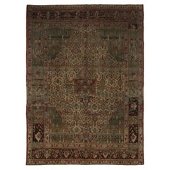 Tapis persans Heriz - motif en laine bleu vert ivoire - 97228