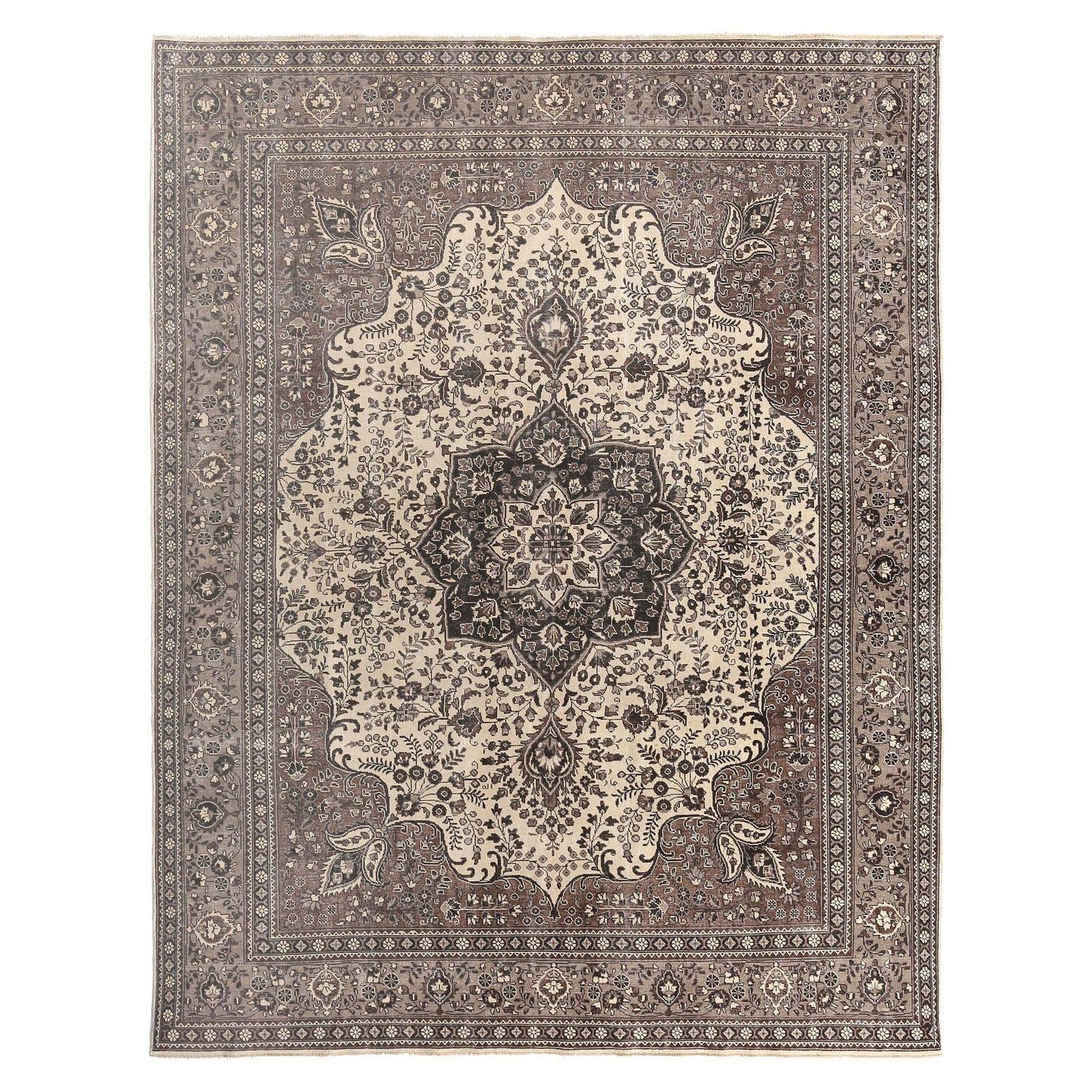 Tappeti persiani Tabriz - Disegno in lana marrone avorio - 97174