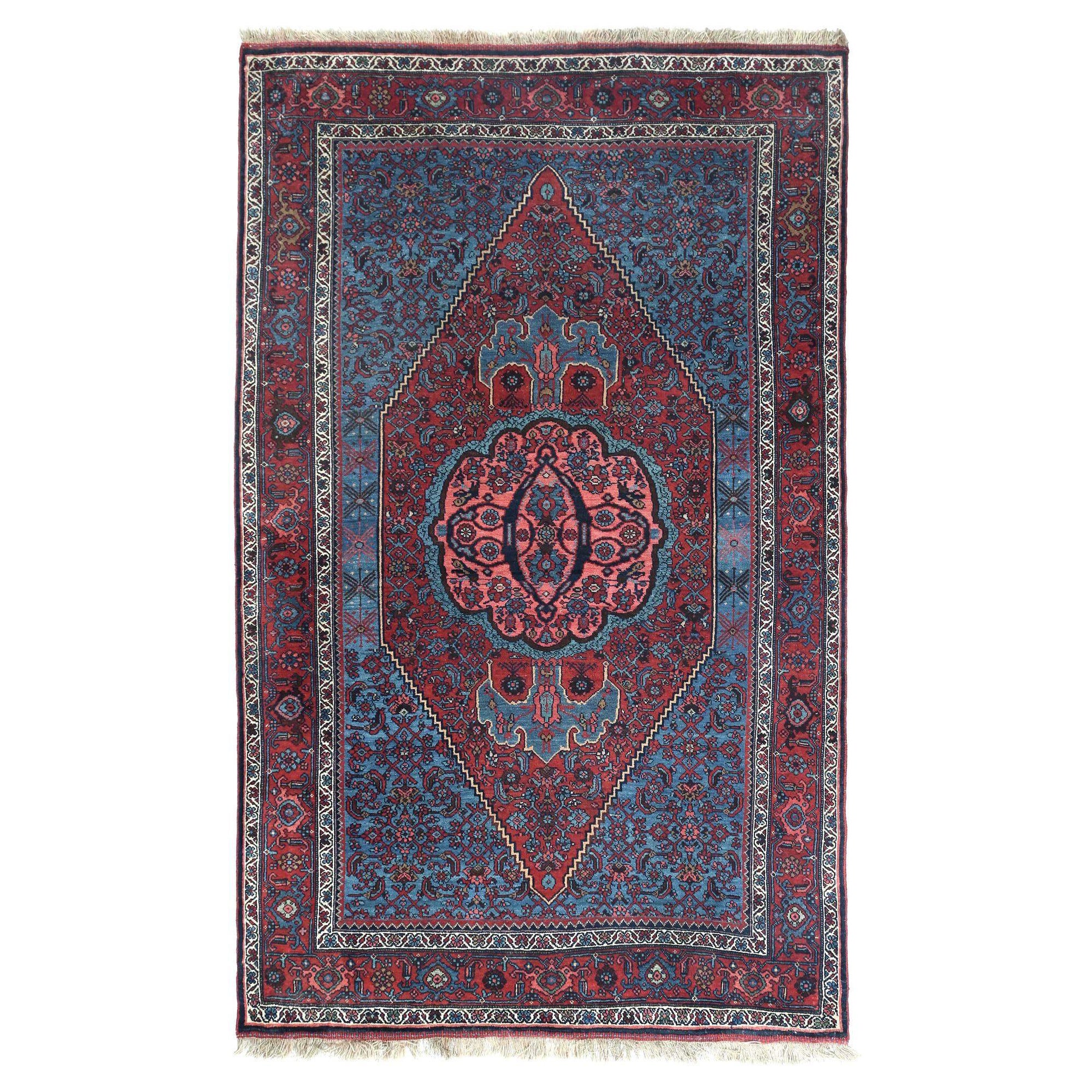 Persischer Bijar Kleiner Teppich - Wolle Blau Rosa Rot Design - 97175