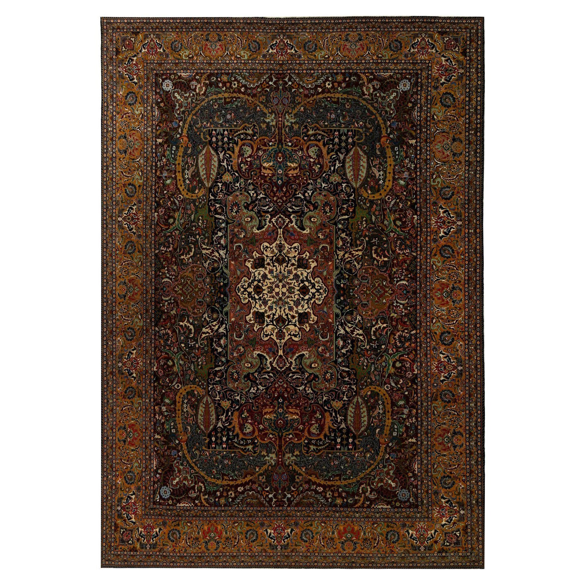 Tappeto persiano Tabriz Over Size - Lana Nero Arancione Rosso - 97243 in vendita