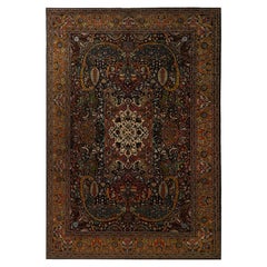 Tapis Persan Tabriz Over Size - Laine Noir Orange Rouge Design - 97243