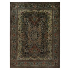 Tapis Persan Tabriz - Laine Noir Vert Ivoire Rouge Design - 97244