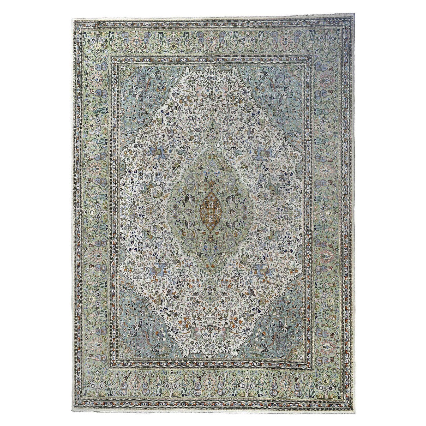 Tappeti persiani Tabriz - Lana Verde Avorio Design-Light - 97190