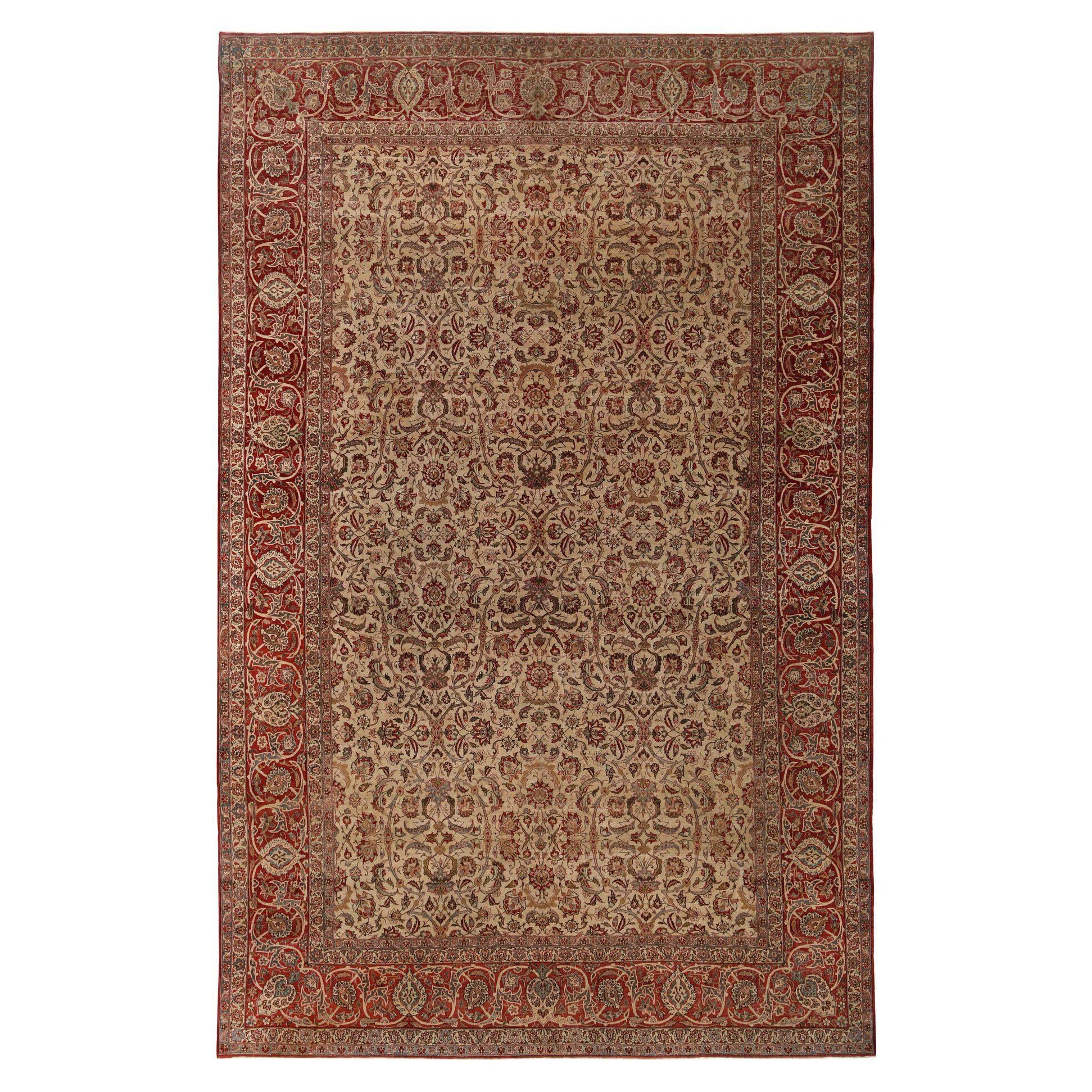 Persischer Isfahan Over Size Teppich - Wolle Elfenbein Rot Design - 97245