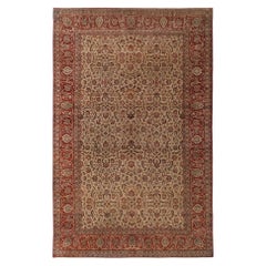 Tapis persan Isfahan surdimensionné - Laine ivoire rouge motif - 97245