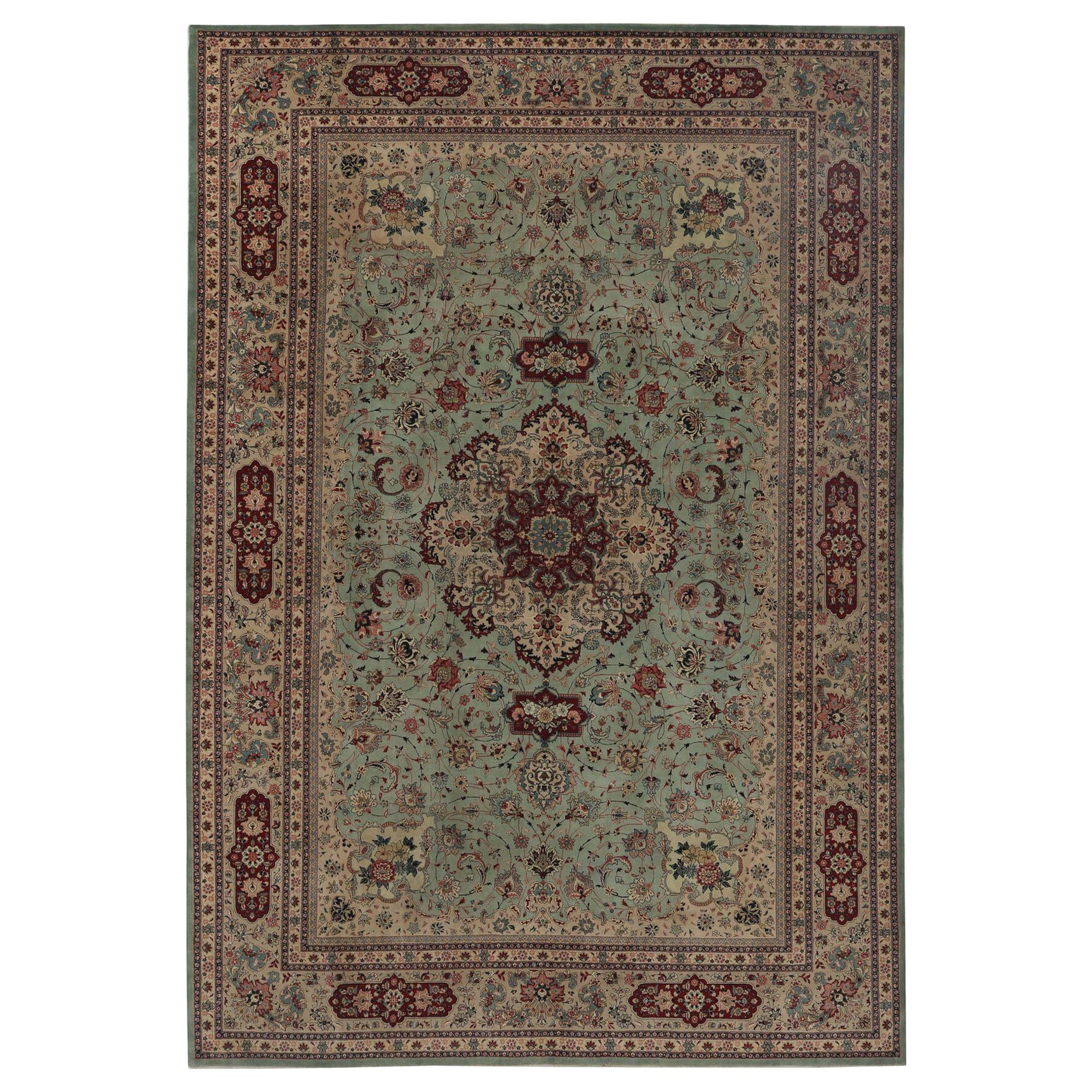 Tappeto persiano Tabriz Over Size - Disegno in lana verde avorio - 97247