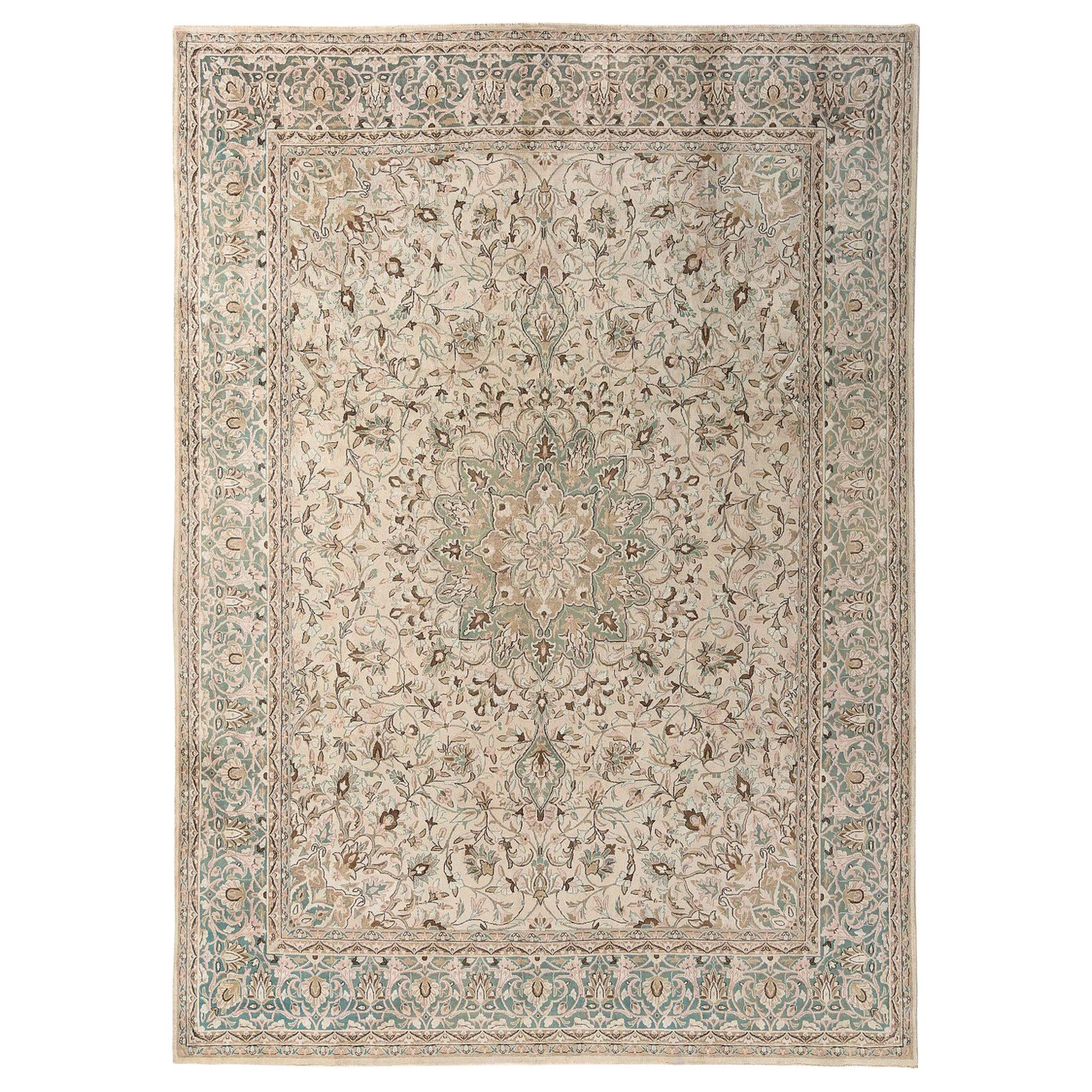 Tapis persans Kerman - Motif vert ivoire en laine - 97193