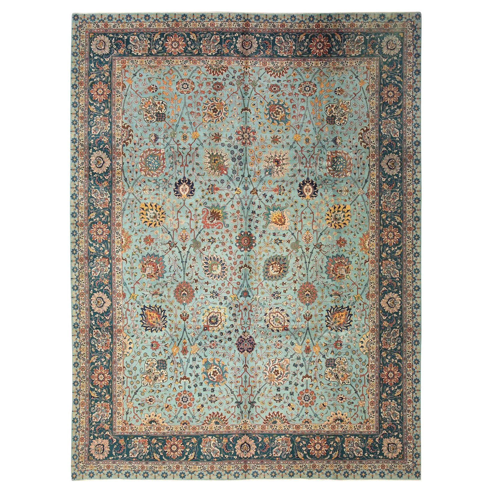 Persische Täbris-Teppiche - Wolle Hellblau Design - 97248
