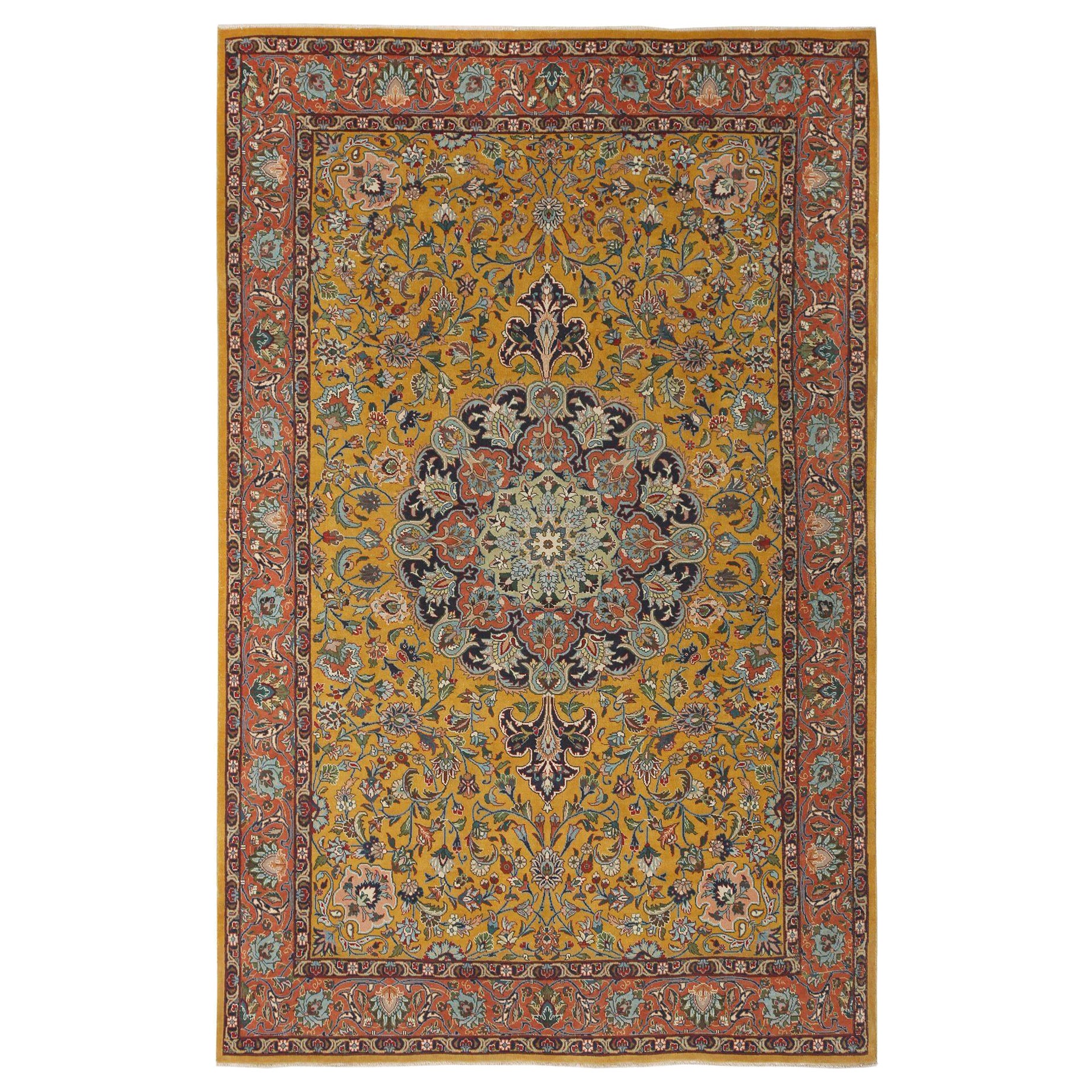 Petit tapis persan Tabriz - Design en laine rouge jaune - 97194