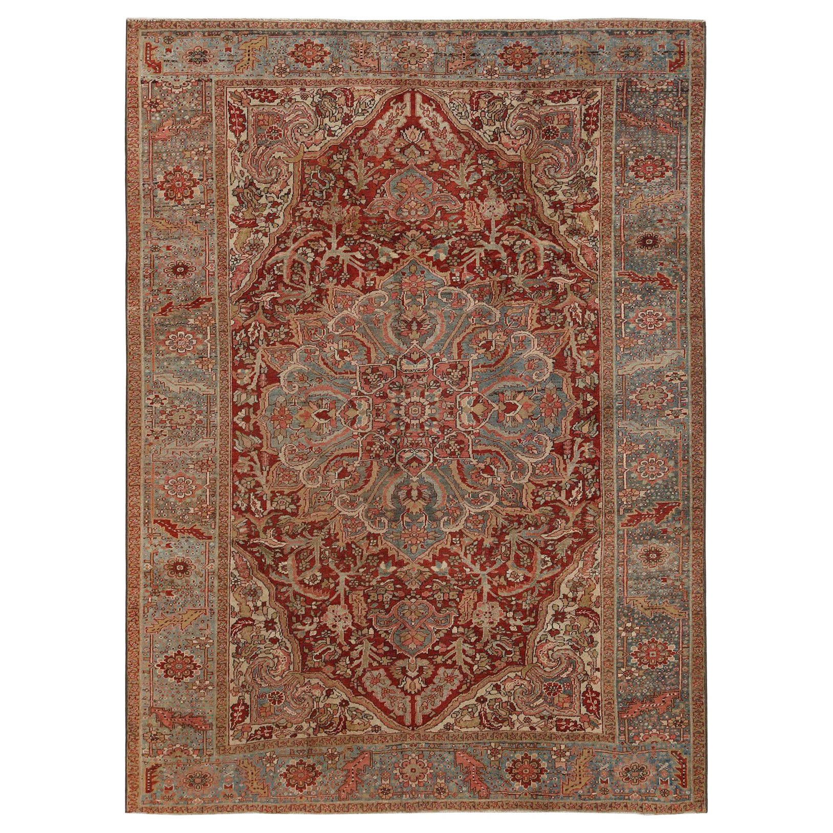 Persische Heriz-Teppiche - Wolle Hellblau Rot Design - 97195