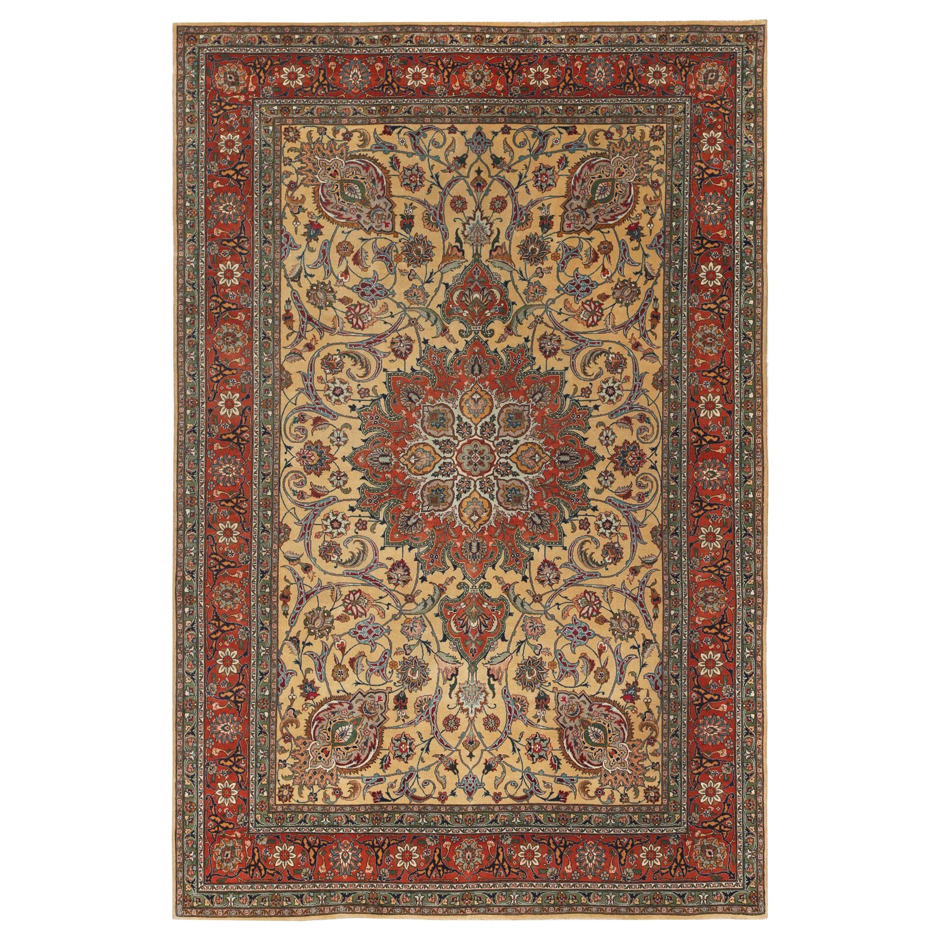 Petit tapis persan Tabriz - Design en laine rouge jaune - 97196