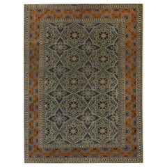 Tapis persans Kashan - motif en laine vert ivoire orange - 97197