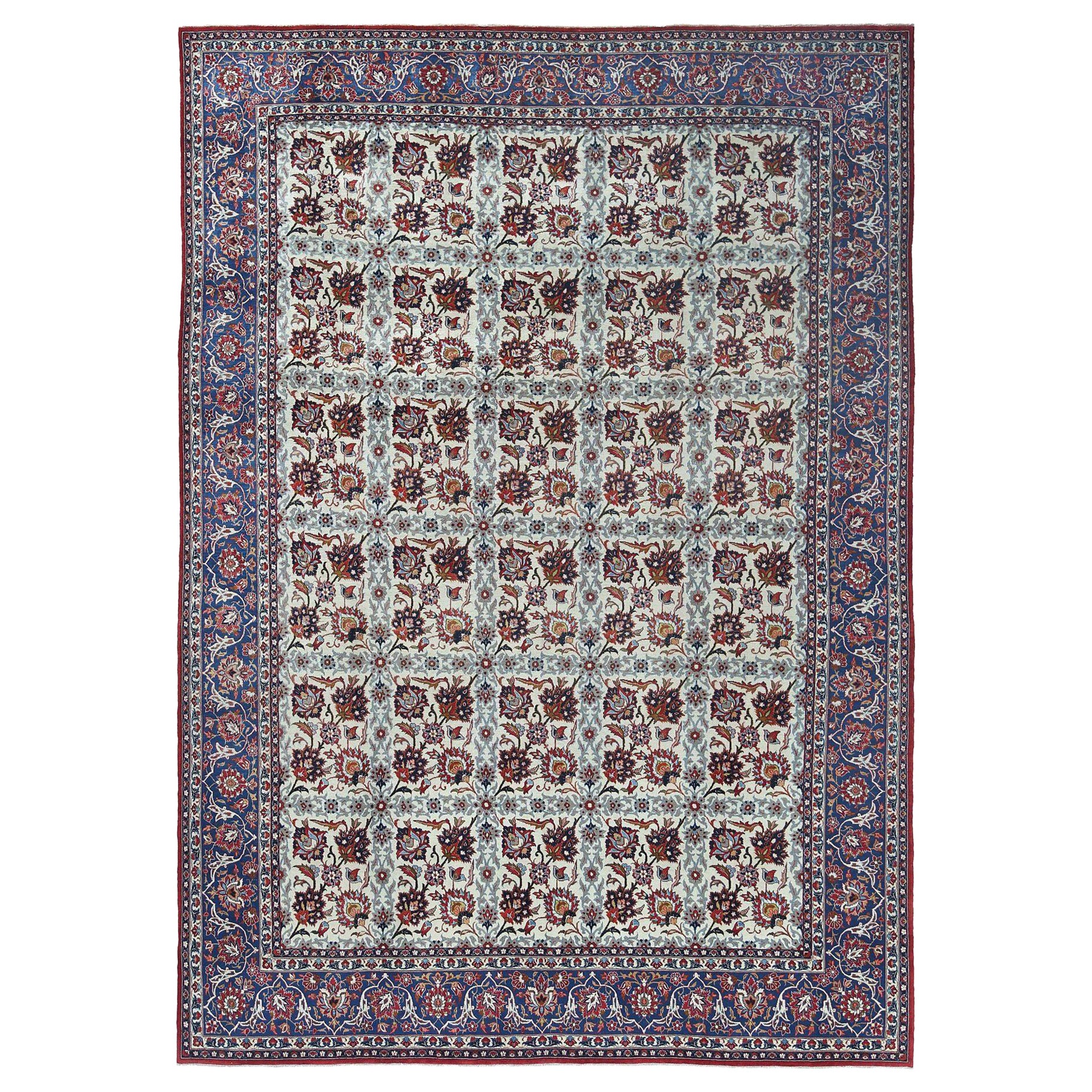 Persian Isfahan Area Rugs - Wool Ivory Navy Blue Design - 97211