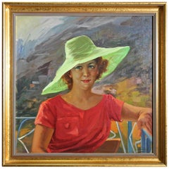 Vintage Portrait Oil Painting, Pretty Lady in Hat