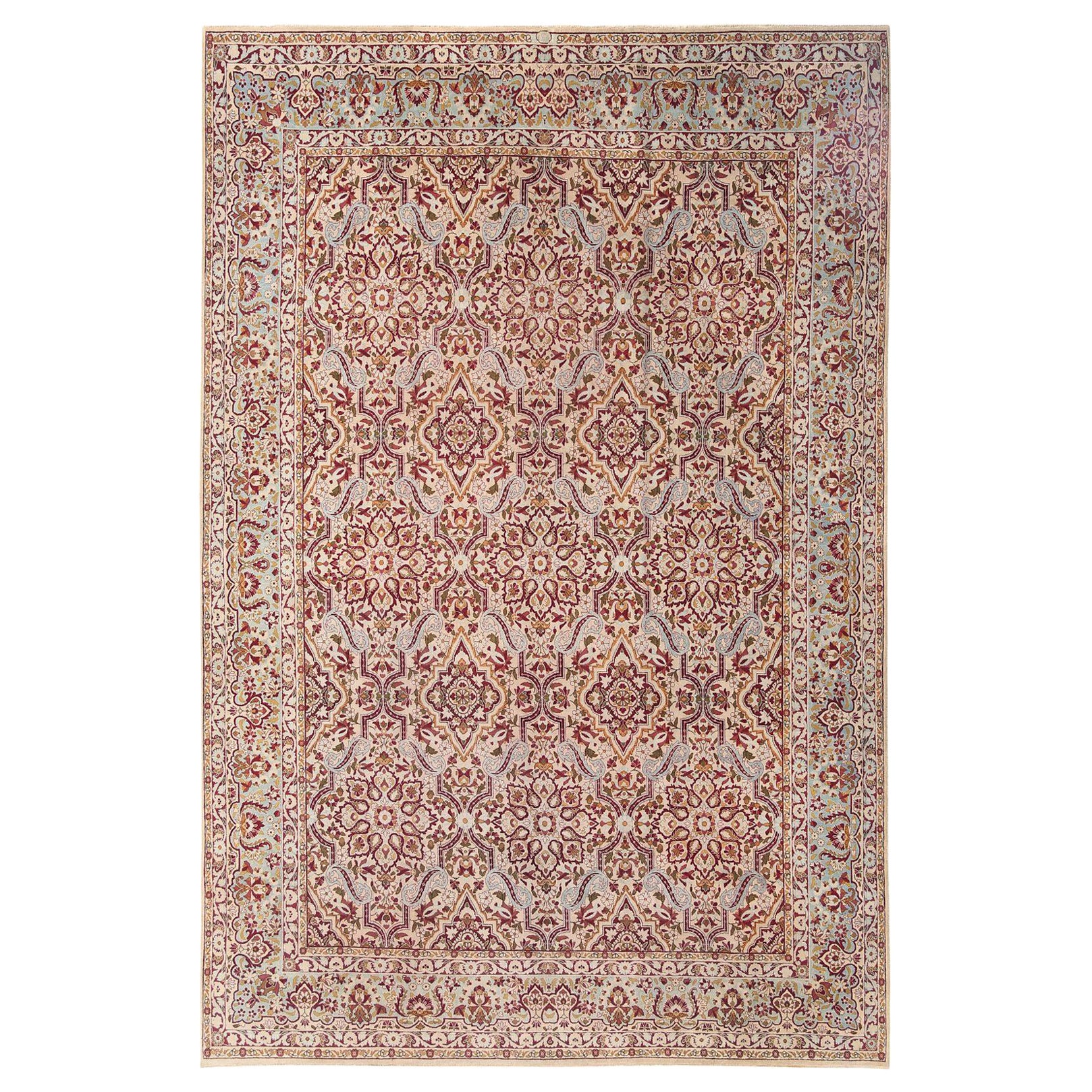 Tapis persans Mashad - Design en laine ivoire - 97214