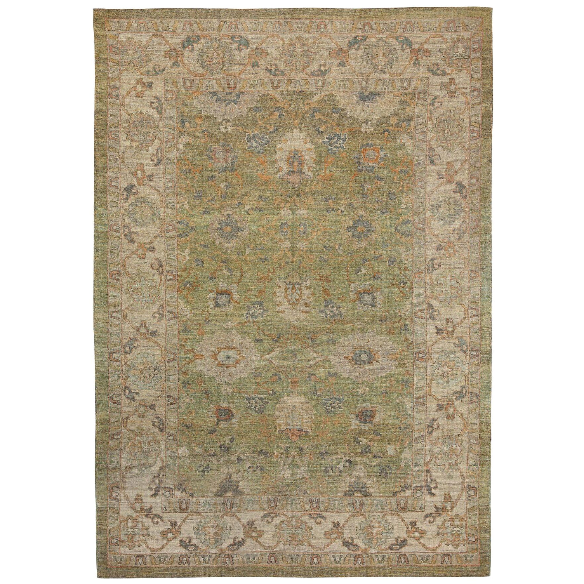 Afghanistan Oushak Area Rugs - Wool Green Ivory Design - 97296