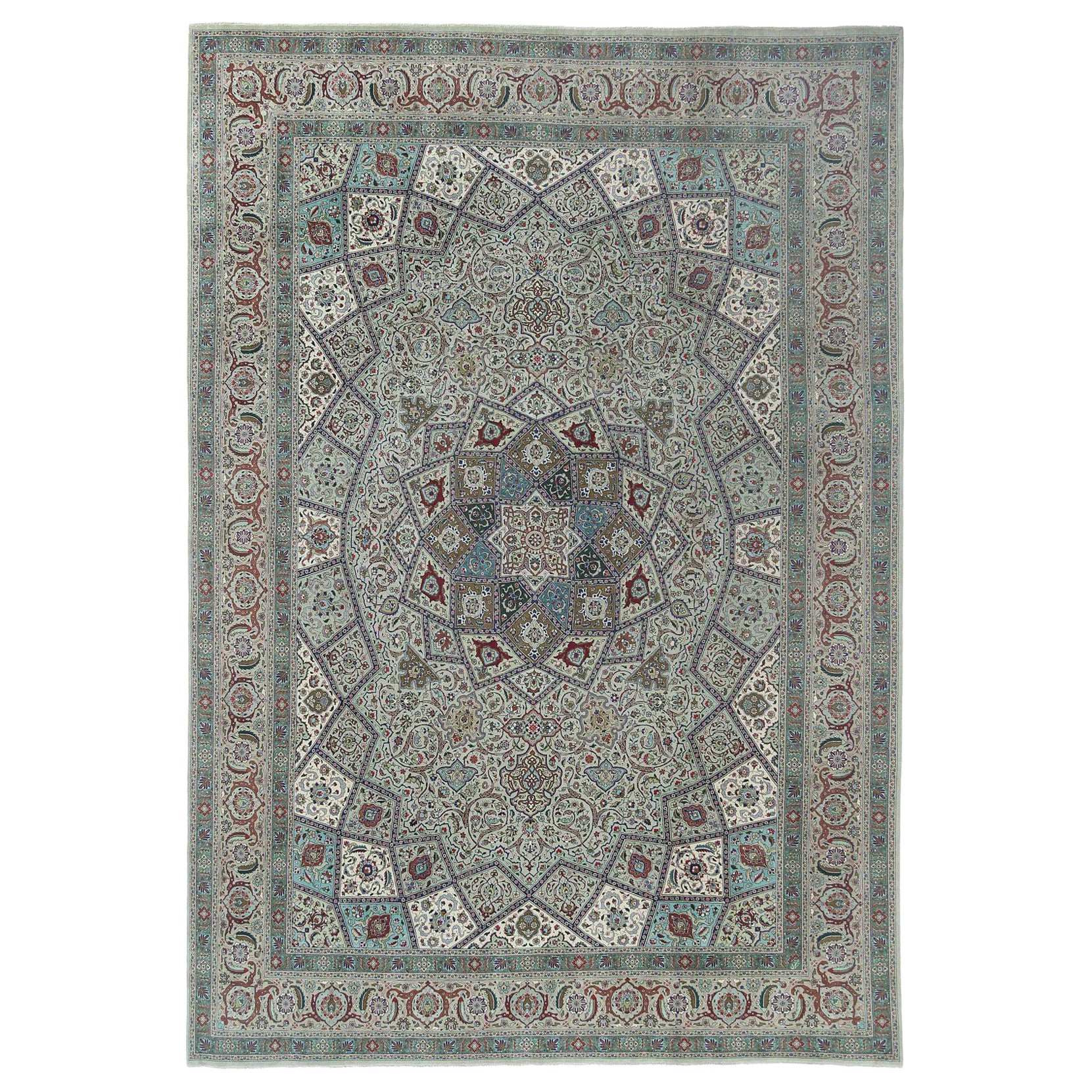 Tappeto persiano Tabriz Over Size - Disegno in lana e avorio - 97235