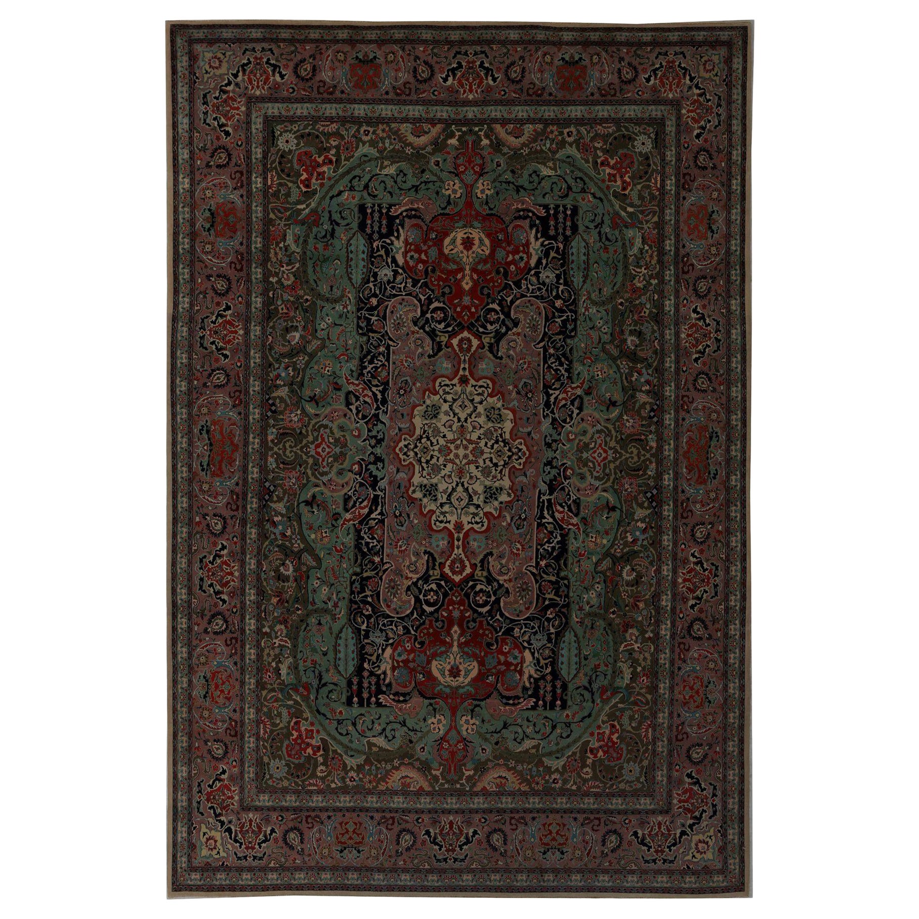 Persische Täbris Teppiche - Wolle Schwarz Blau Braun Rosa Rot - 97238