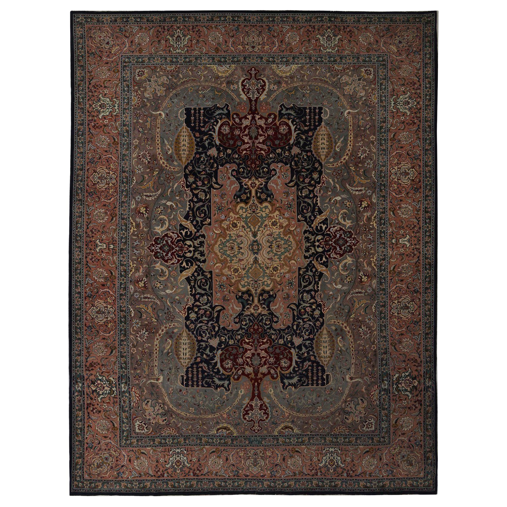 Persische Tabriz Bereich Teppiche - Wolle Schwarz Braun Elfenbein Rosa Design - 97239