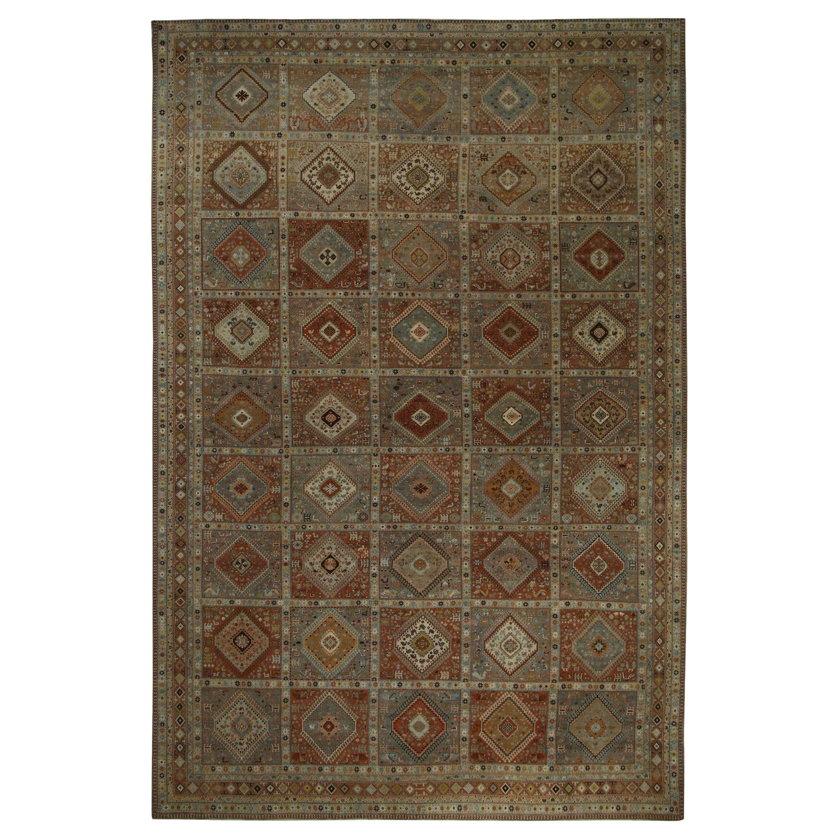 Persischer Shiraz Over Size-Teppich in Übergröße - Wolle Blau Elfenbein Rot Design - 97301