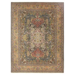 Tapis persan Tabriz - Laine Brown Ivoire Rouge Jaune Design - 97242