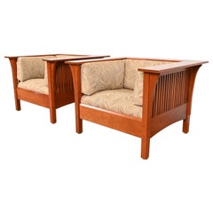 Stickley Mission Arts & Crafts - Sedie da salotto con fuso in legno di ciliegio, coppia