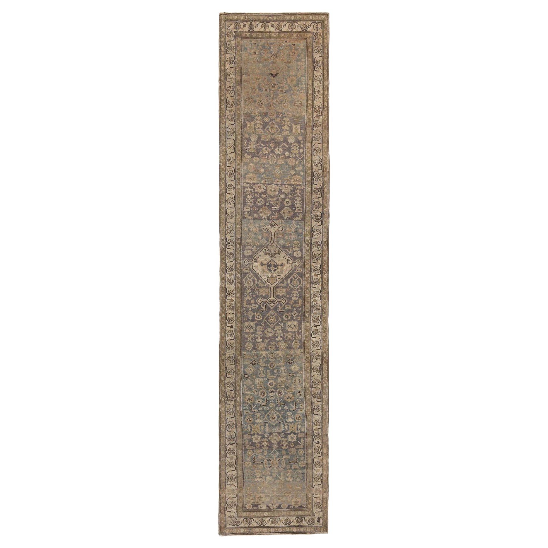 Persischer Malayer Läufer Teppich - Wolle Blau Braun Elfenbein Design - 97390