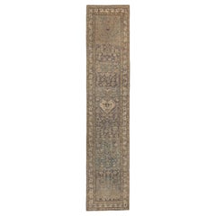 Tapis de course Persan Malayer - Laine Bleu Brown Ivory Design - 97390