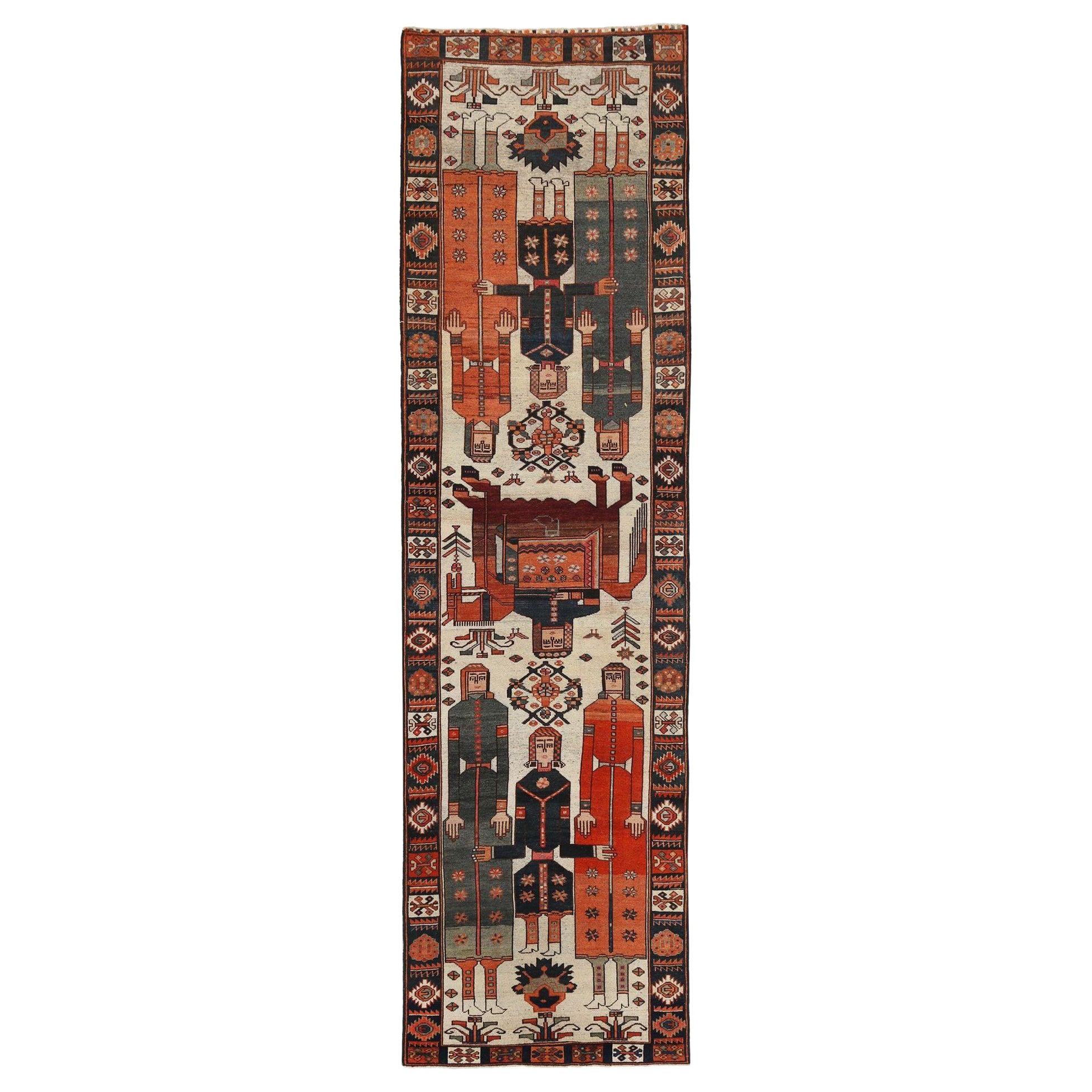 Persischer Shiraz-Läufer aus Wolle - Schwarz, Blau, Elfenbein, Rot, Design - 97414