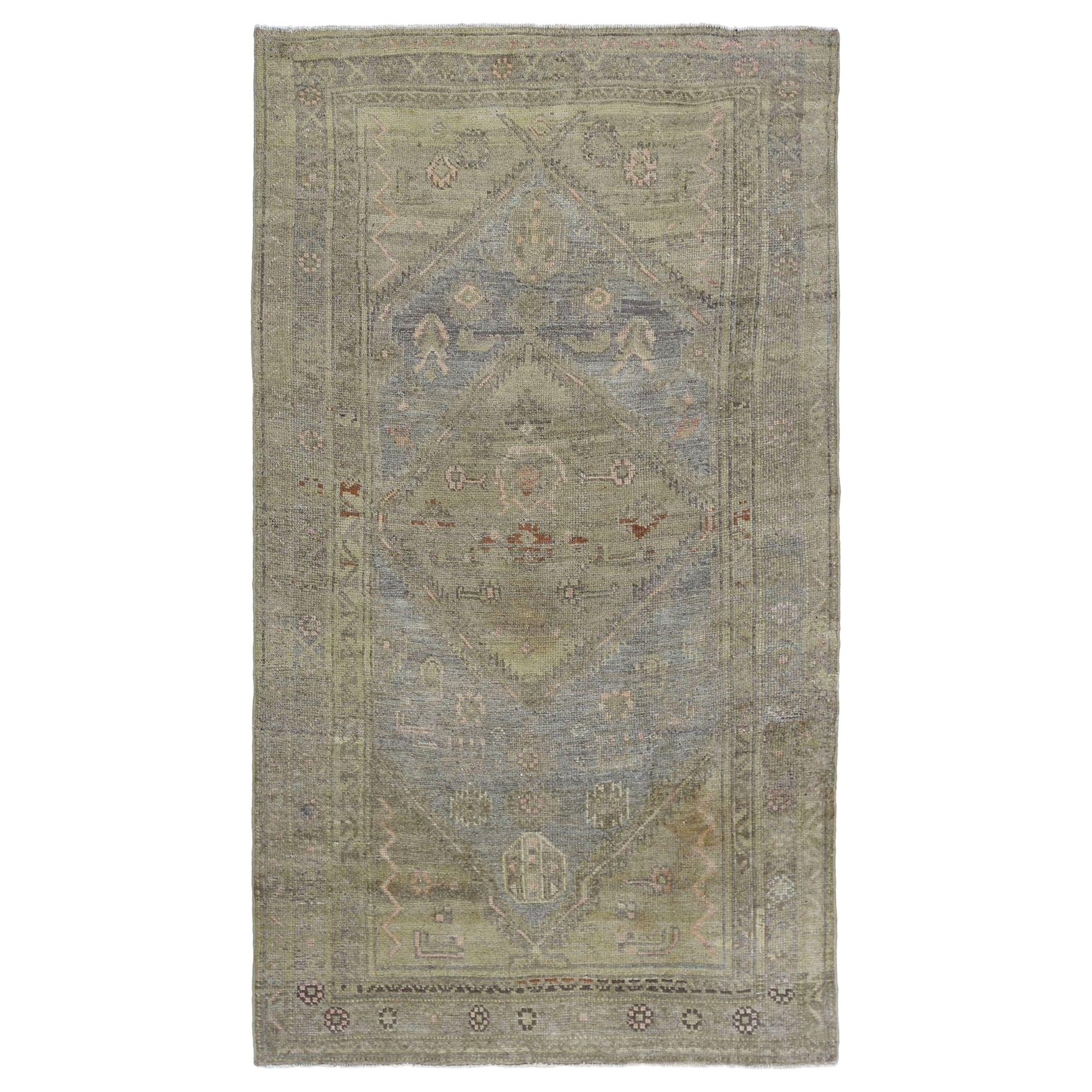 Persian Azerbaijan Small Rug - Wool Blue Green Design - 97416