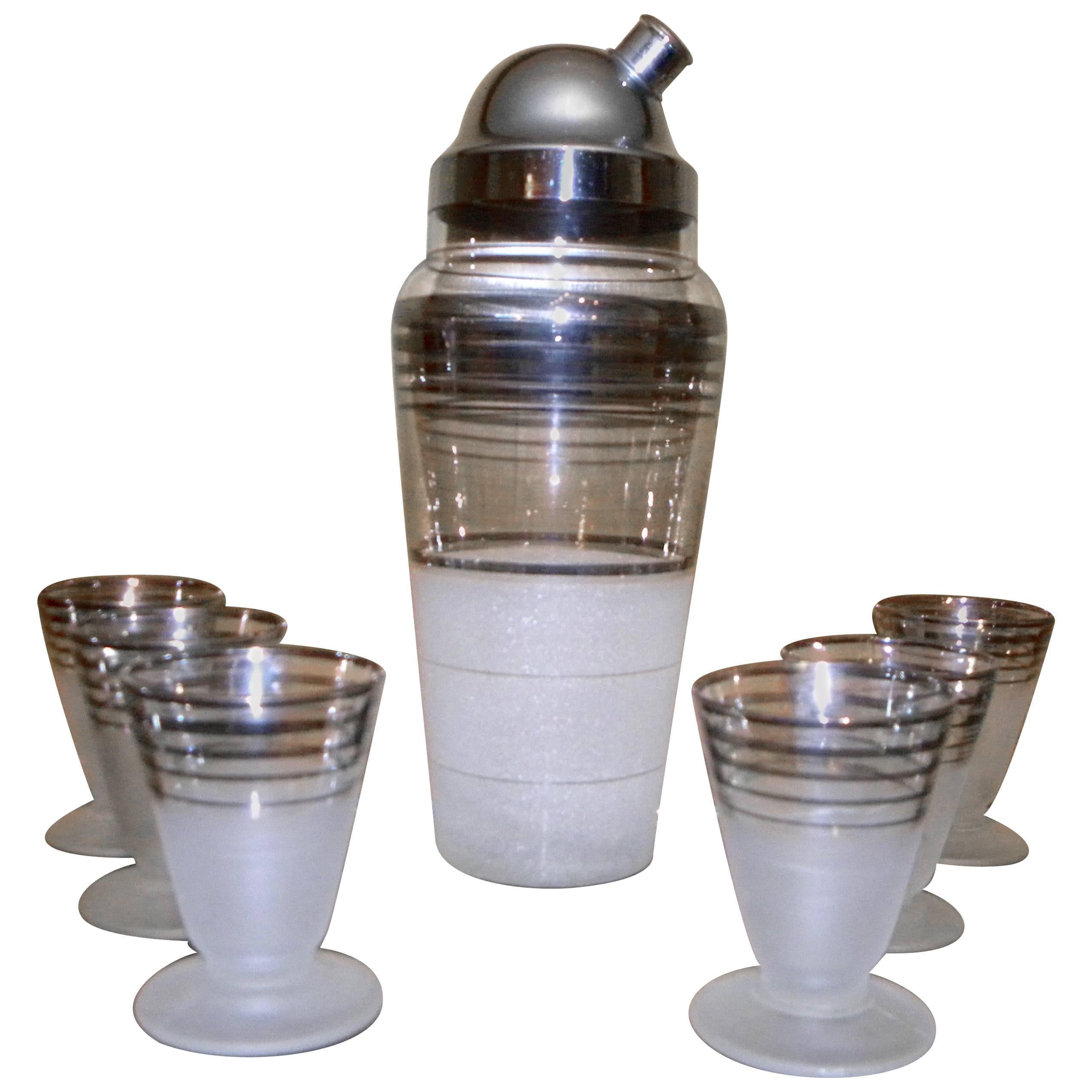 Art Deco Cocktail Shaker and Matching Glasses