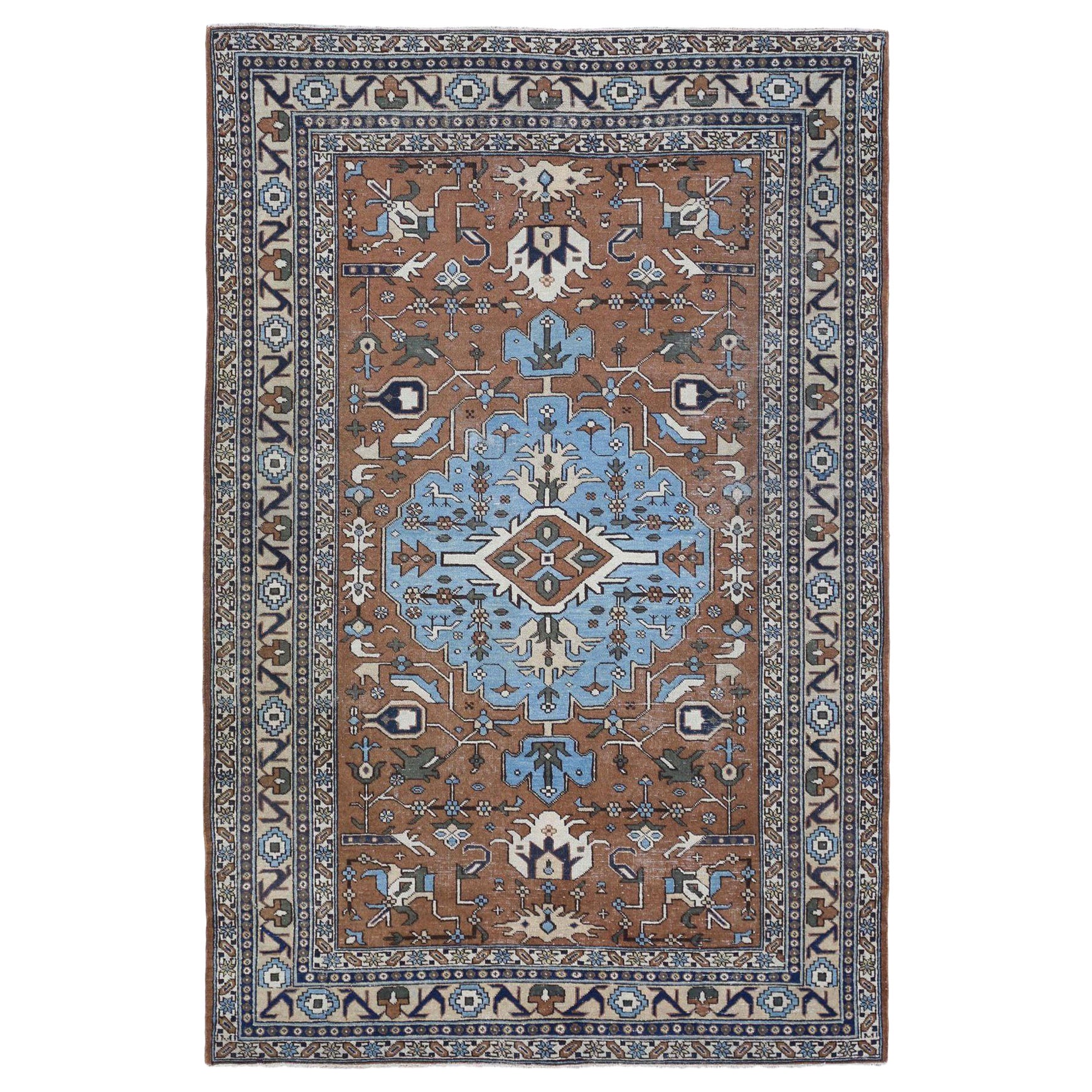 Persischer Ardebil Small Teppich - Wolle Blau Brown Design - 97417