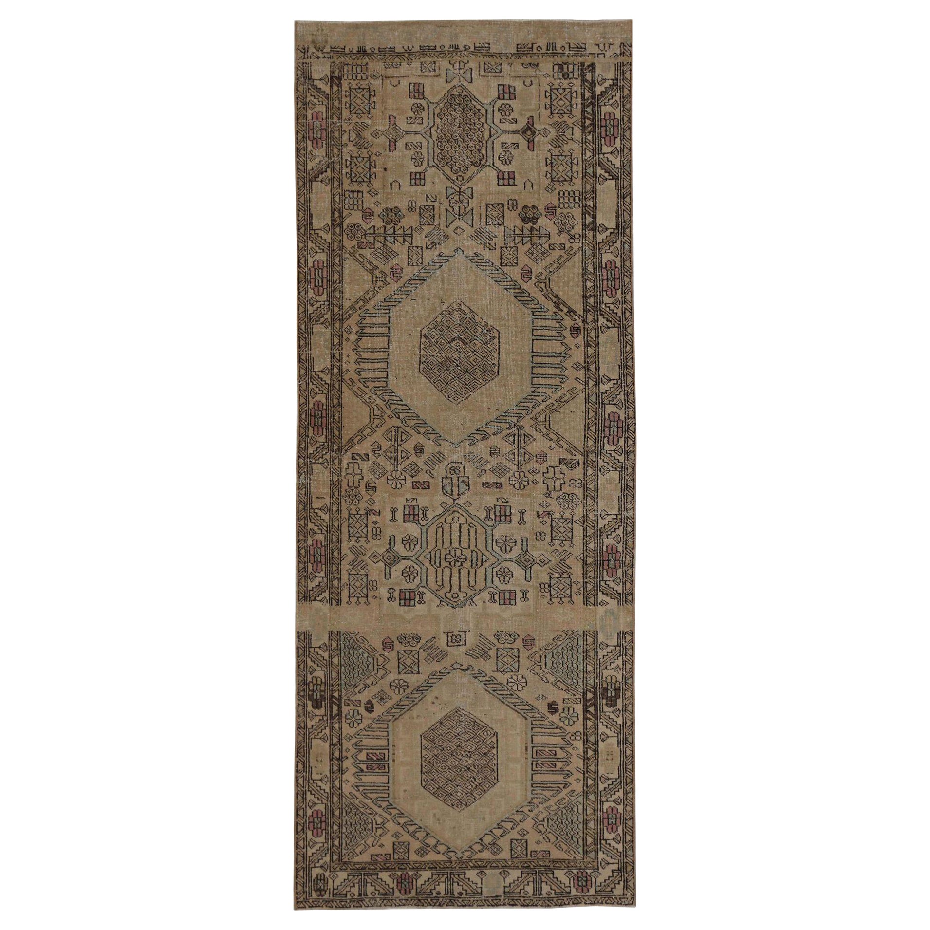 Persian Azerbaijan Small Rug - Wool Brown Taupe Design - 97432