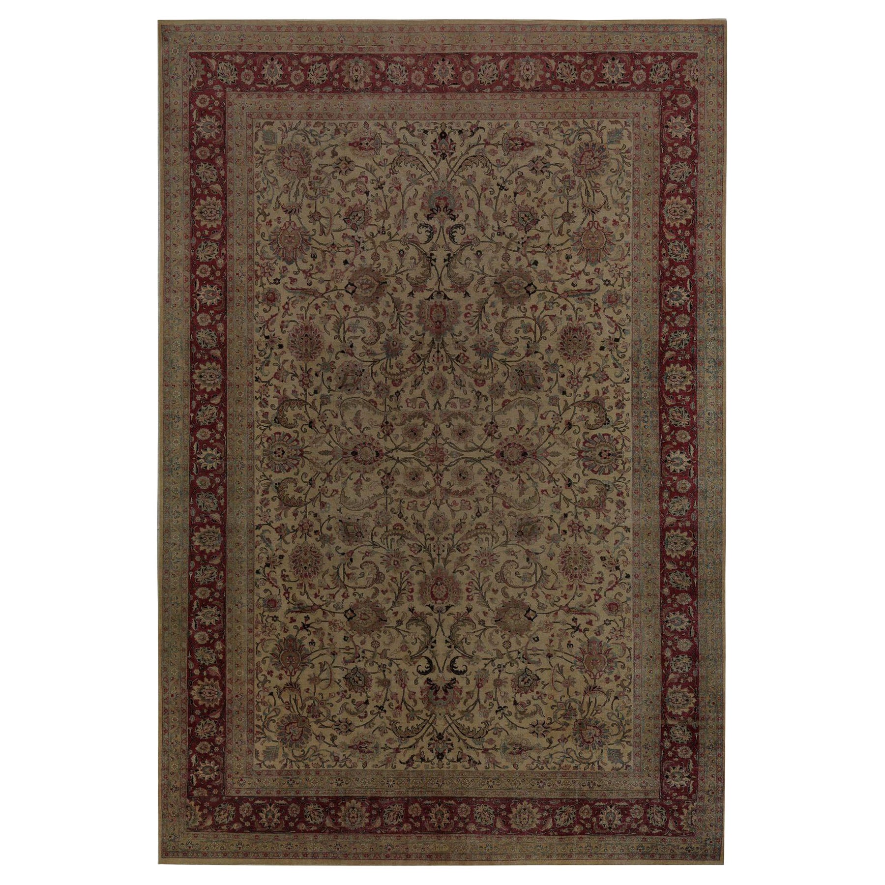 Persische Täbris-Teppiche – Wolle, elfenbeinfarbenes Design – 97378